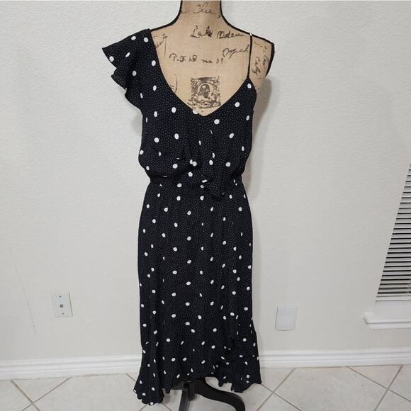 1. State Ruffled Polka Dot High Low Dress One Shoulder Midi Party Cocktail Small - Picture 4 of 16